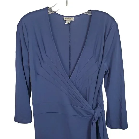 Isaac Mizrahi Target Sz M Dress Wrap Midi Flowy Knit Ribbon Tie Long Sleeve Blue - Picture 3 of 12
